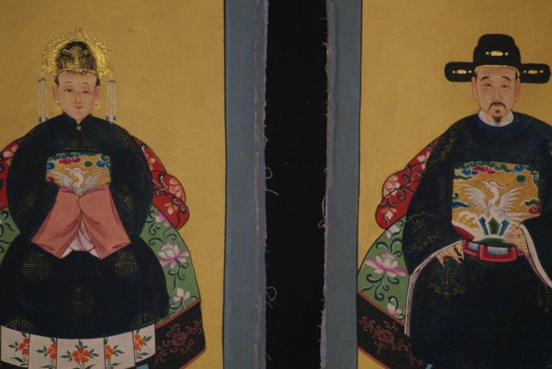 Kleine Ahnenpaare und Kaiser Chinesische Malerei Marineblau 2