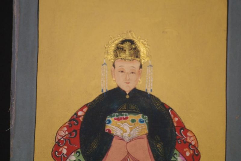 Kleine Ahnenpaare und Kaiser Chinesische Malerei Marineblau 3