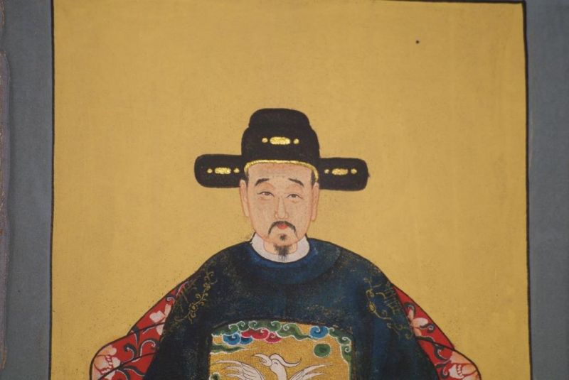 Kleine Ahnenpaare und Kaiser Chinesische Malerei Marineblau 4