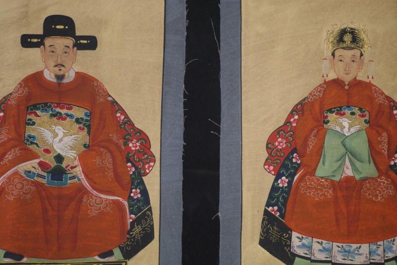 Kleine Ahnenpaare und Kaiser Chinesische Malerei Ocker 2