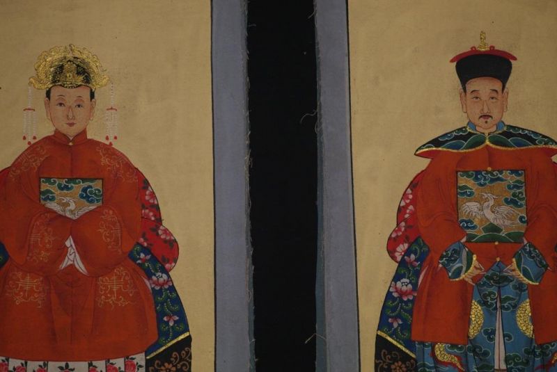 Kleine Ahnenpaare und Kaiser Chinesische Malerei Orange 2
