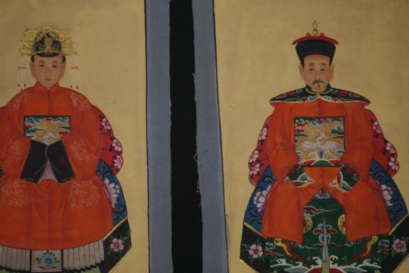 Kleine Ahnenpaare und Kaiser Chinesische Malerei Orange 2