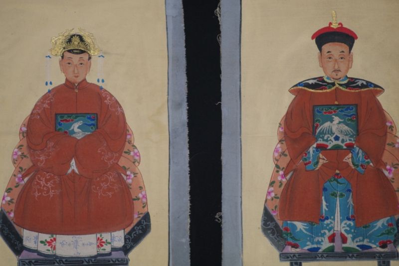 Kleine Ahnenpaare und Kaiser Chinesische Malerei Qing Rote 2