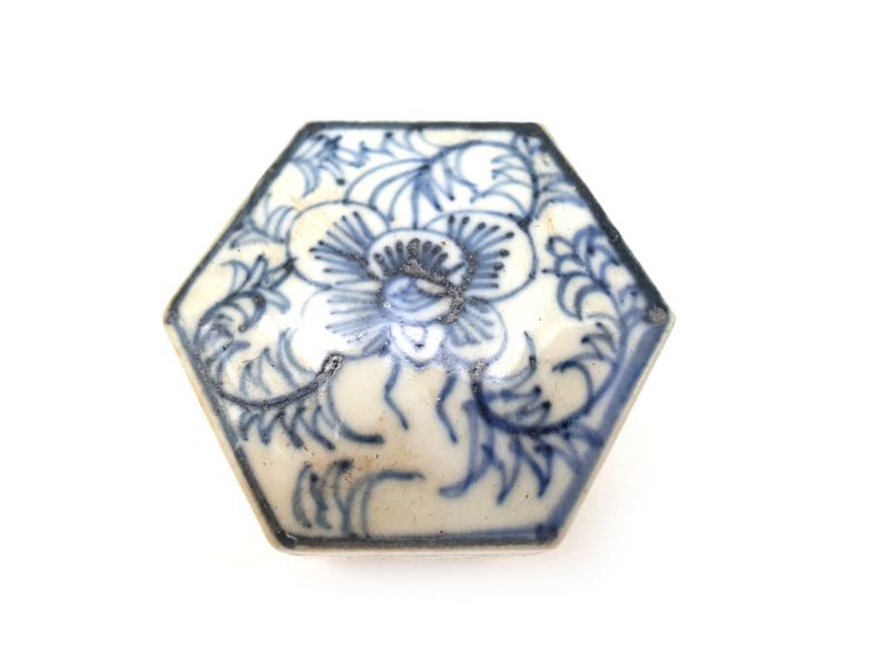 Kleine chinesische Porzellandose - Sechseckig - Blume 2