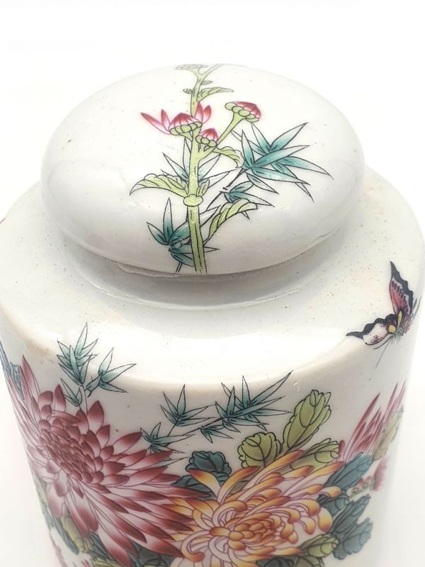 Kleine Chinesische Vase Porzellan - Farbig - Schmetterlinge und Pfingstrosen 2