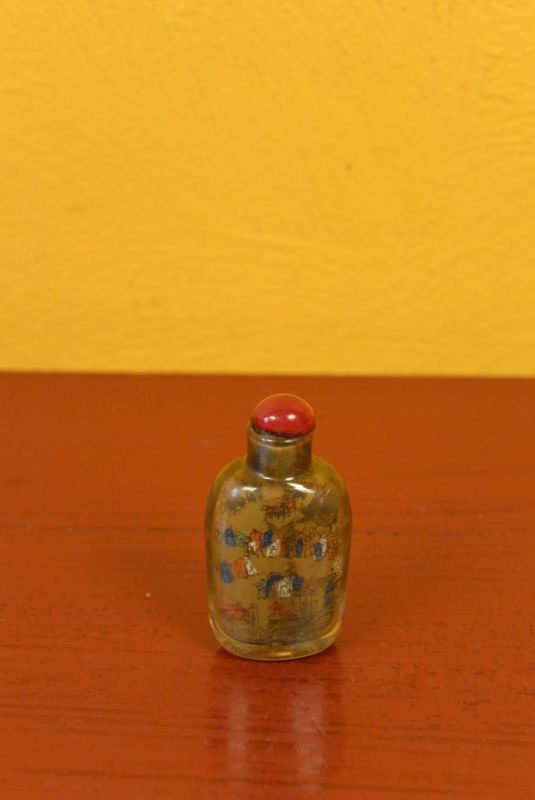 Kleine Glas Schnupftabakflasche Chinesisches Dorf 2