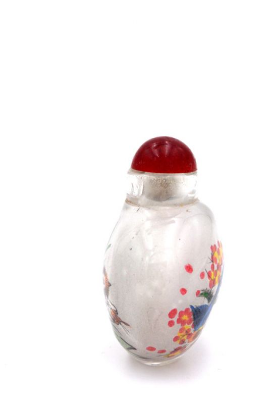 Kleine Glas Schnupftabakflasche - Künstler - Das Kätzchen und die Vögel 2