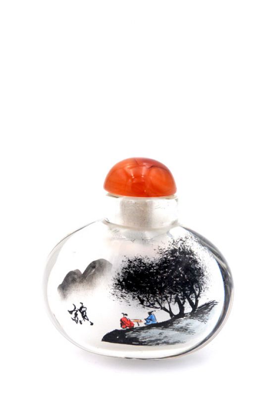 Kleine Glas Schnupftabakflasche - Künstler - die Mönche unter dem Baum 3