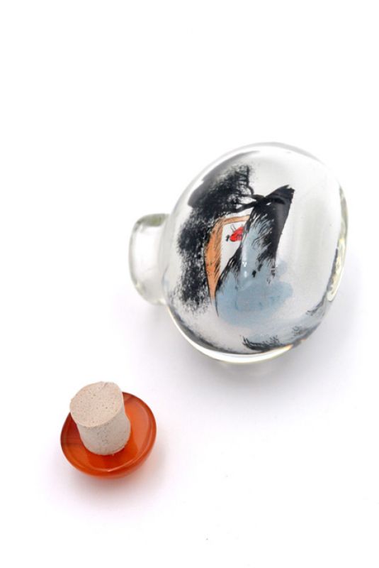 Kleine Glas Schnupftabakflasche - Künstler - die Mönche unter dem Baum 4