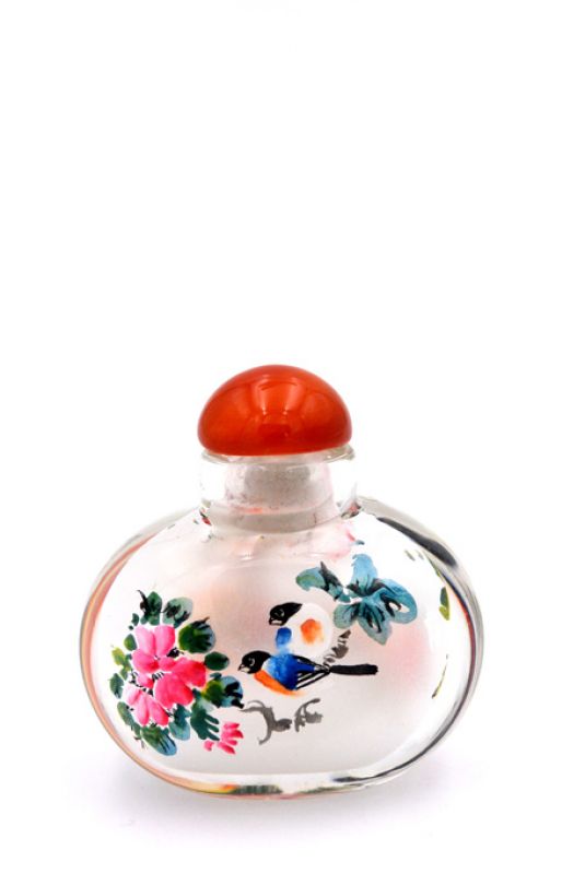 Kleine Glas Schnupftabakflasche - Künstler - Vögel auf dem Baum 3