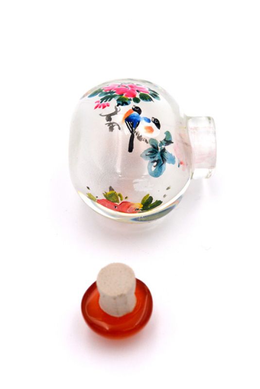 Kleine Glas Schnupftabakflasche - Künstler - Vögel auf dem Baum 4