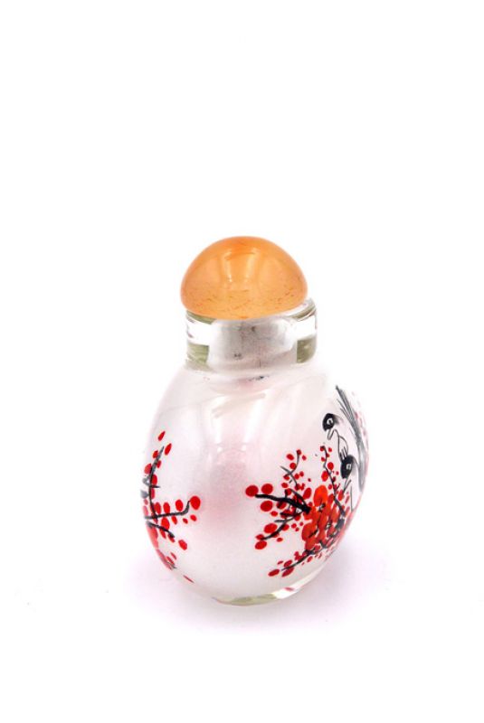 Kleine Glas Schnupftabakflasche - Künstler - Vögel auf einem Kirschbaum 2