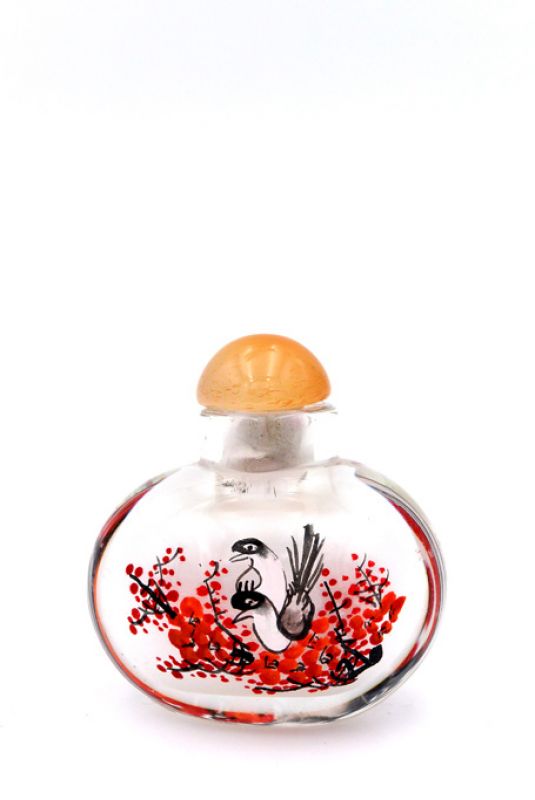 Kleine Glas Schnupftabakflasche - Künstler - Vögel auf einem Kirschbaum 3