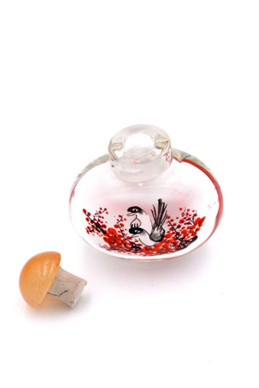 Kleine Glas Schnupftabakflasche - Künstler - Vögel auf einem Kirschbaum 4
