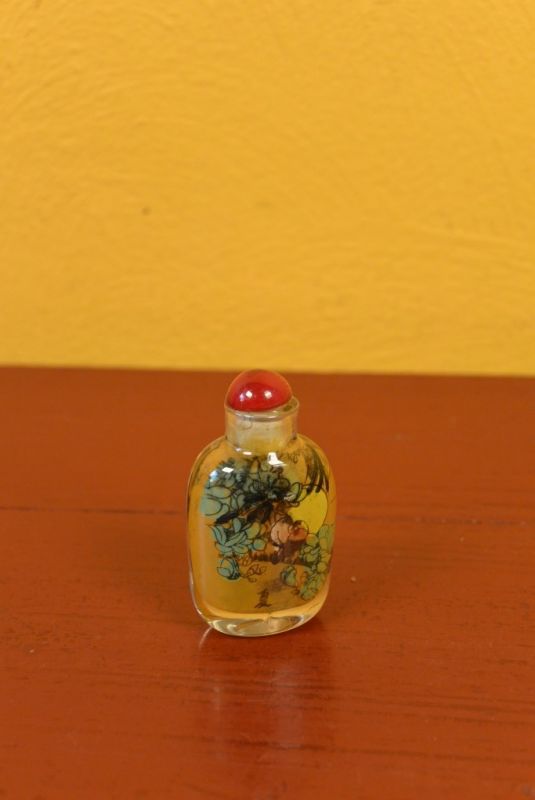 Kleine Glas Schnupftabakflasche Vögel 2