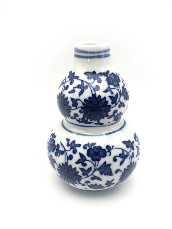 Kleine Vase aus chinesischem Porzellan - Weiß und Blau - Blume 7