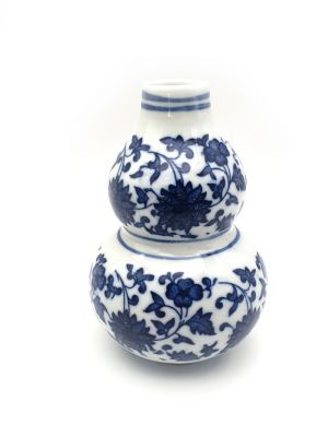 Kleine Vase aus chinesischem Porzellan - Weiß und Blau - Blume 7