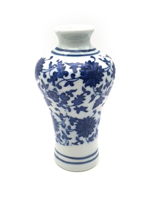 Kleine Vase aus chinesischem Porzellan - Weiß und Blau - Blume 8