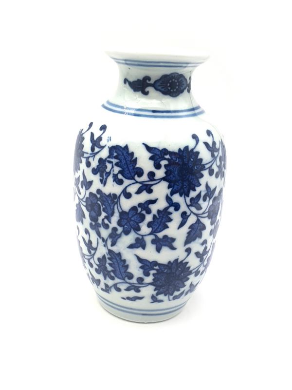 Kleine Vase aus chinesischem Porzellan - Weiß und Blau - Blume 9