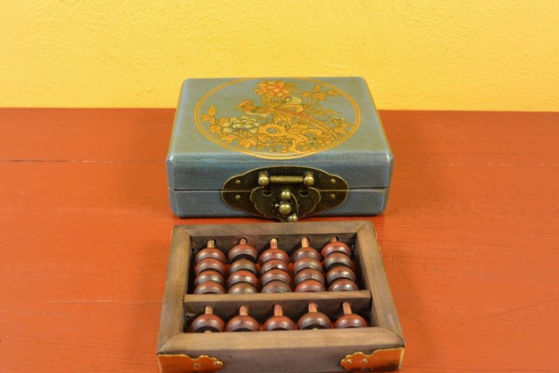 Kleiner Chinese Box blau mit einem Vogel und Abakus 2