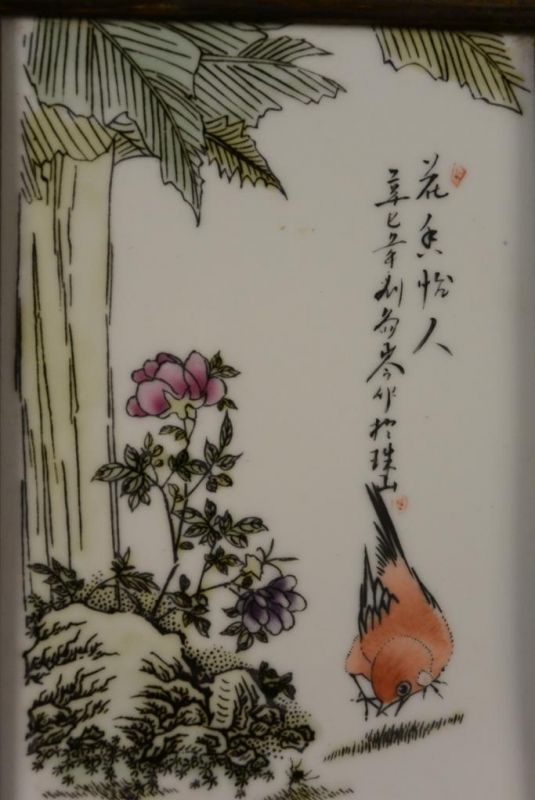 Kleines Chinesische Holzplatte und Porzellan - Vogel 2 2