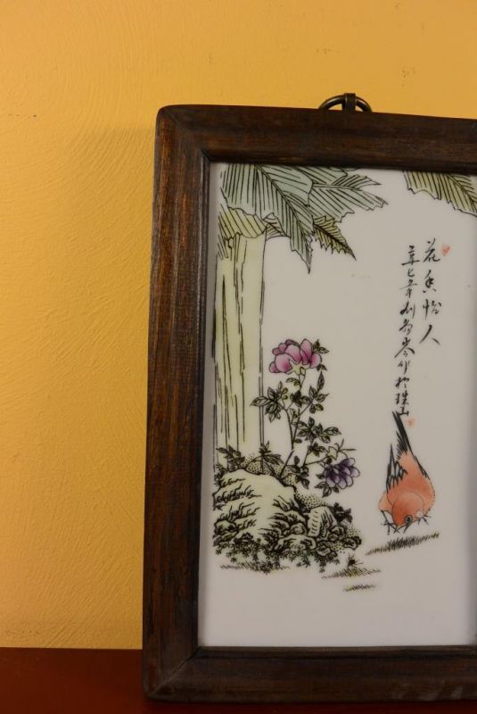 Kleines Chinesische Holzplatte und Porzellan - Vogel 2 4