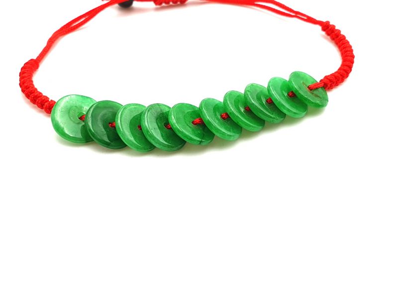 Kleines Jade Armband 10 Jadescheiben - Rote Schnur 2