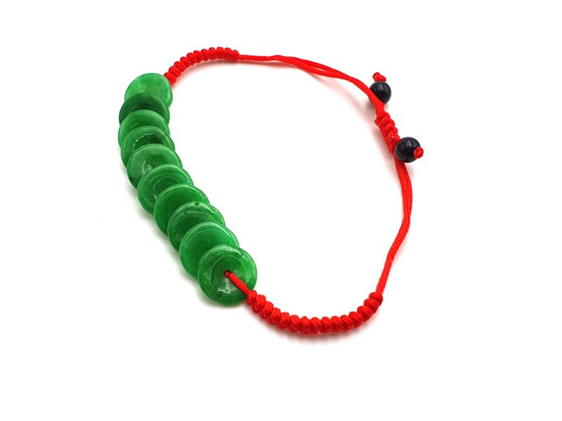 Kleines Jade Armband 10 Jadescheiben - Rote Schnur 3