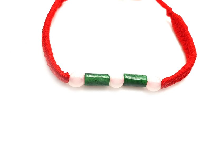 Kleines Jade Armband 2 Jaderöhren - Rote Schnur 2