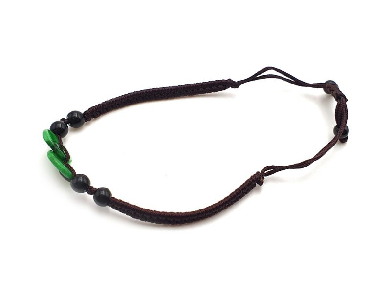 Kleines Jade Armband 2 Jadescheiben - braune Schnur 3
