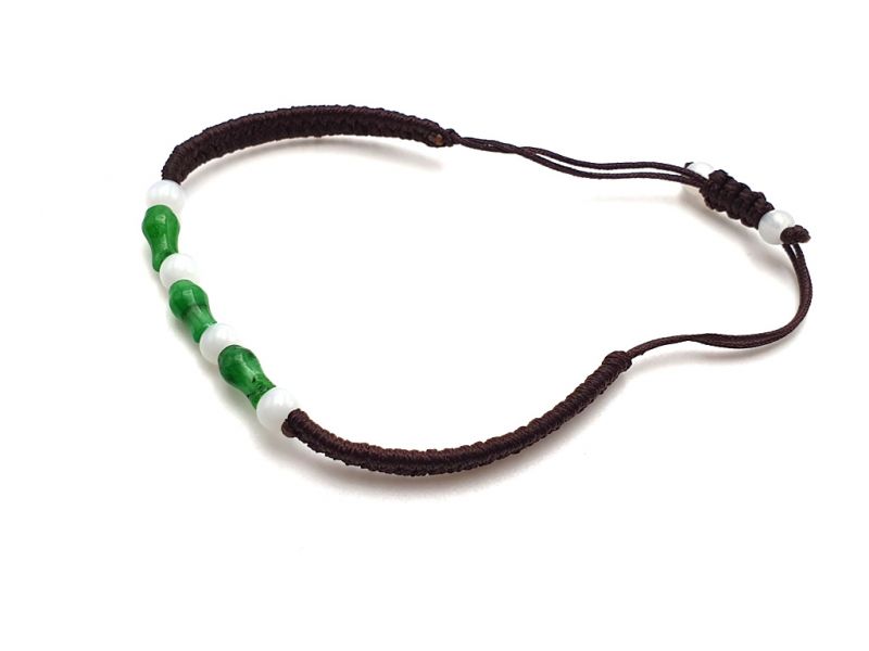 Kleines Jade Armband 3 Gläser Jade - braune Schnur 3