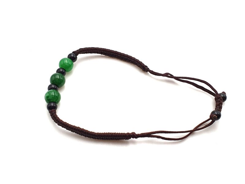 Kleines Jade Armband 3 Jadeperlen - braune Schnur 3