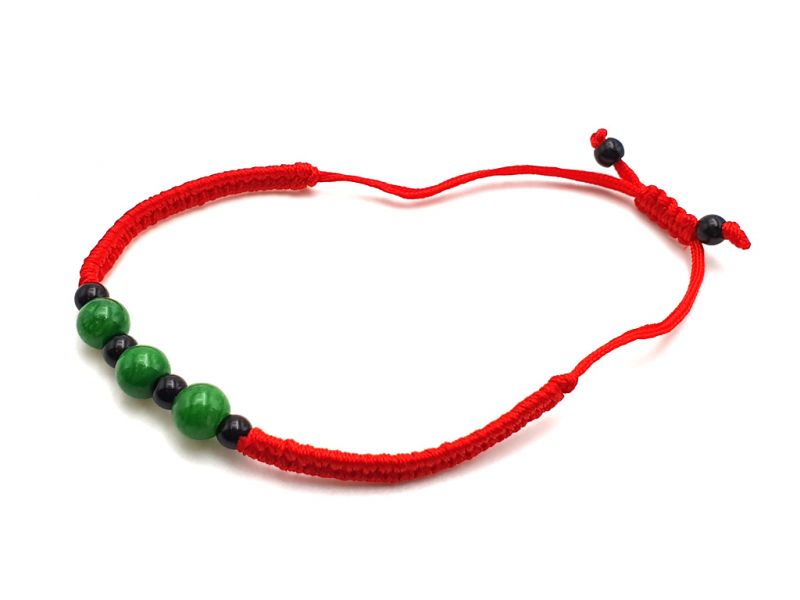 Kleines Jade Armband 3 Jadeperlen - Rote Schnur 3