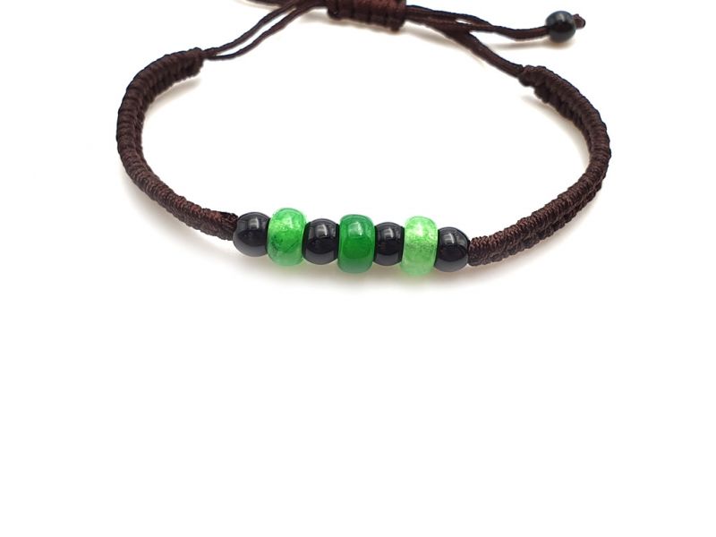 Kleines Jade Armband 3 Jadescheiben - braune Schnur 2