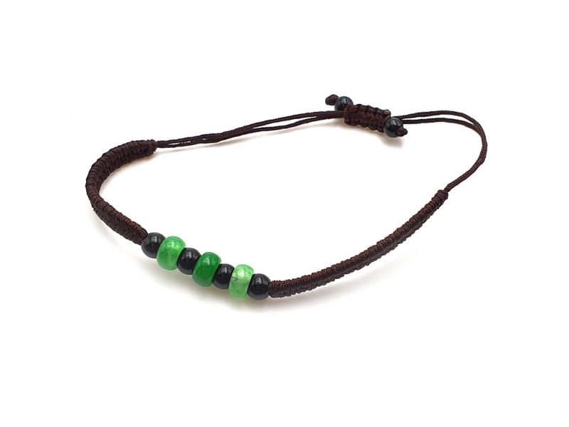 Kleines Jade Armband 3 Jadescheiben - braune Schnur 3
