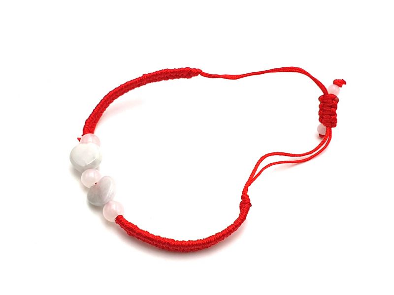 Kleines Jade Armband Doppelherzen - Rote Schnur 2