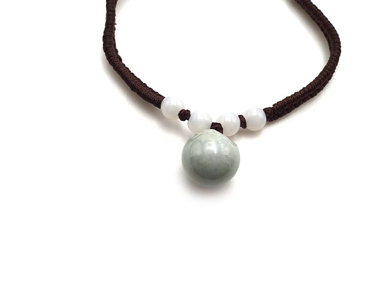 Kleines Jade Armband Große Jadeperle - braune Schnur 2