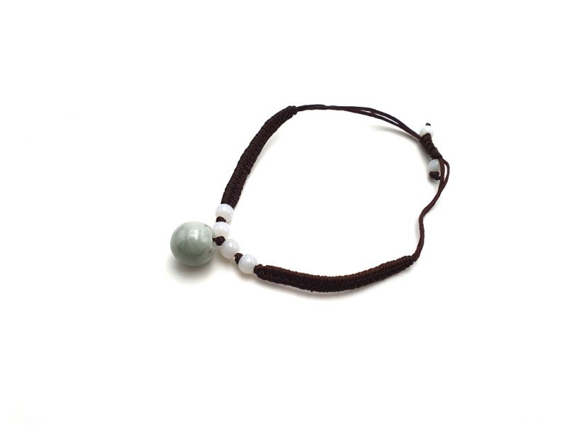 Kleines Jade Armband Große Jadeperle - braune Schnur 4