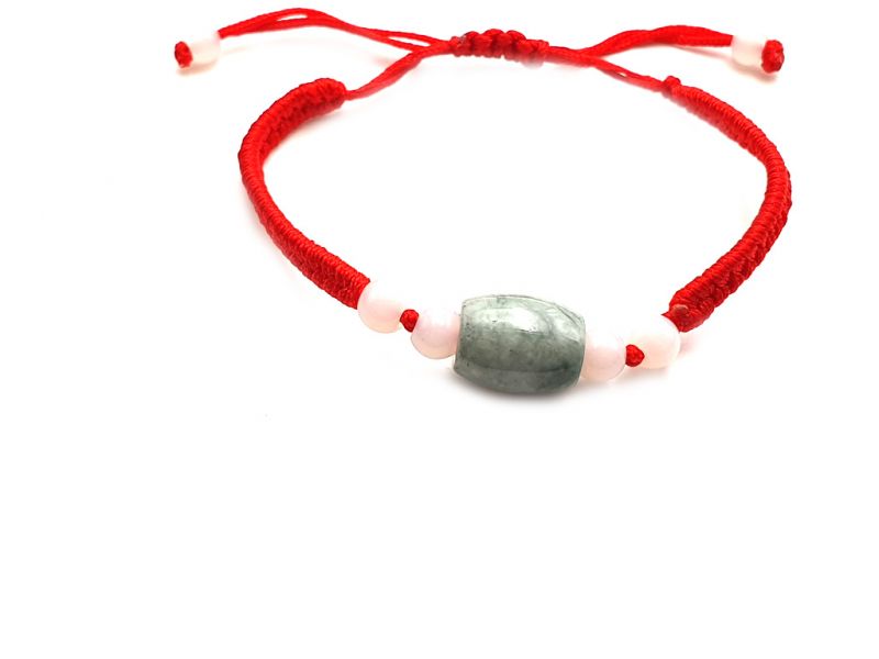 Kleines Jade Armband Große Jadeperle - Rote Schnur 2
