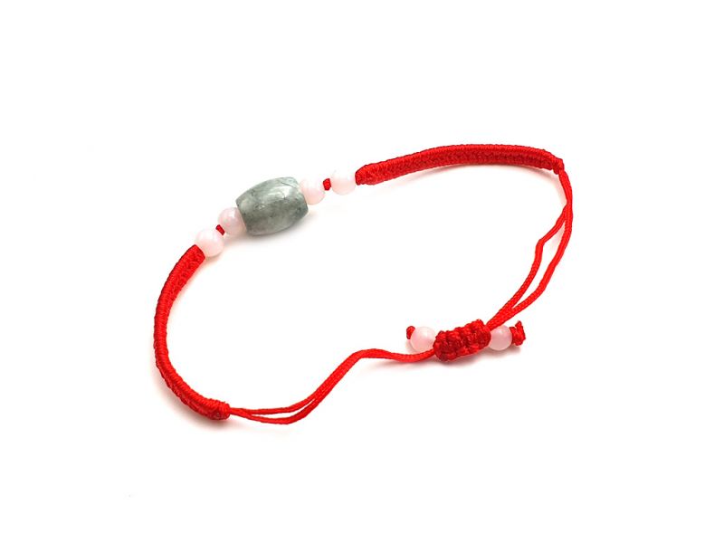 Kleines Jade Armband Große Jadeperle - Rote Schnur 3
