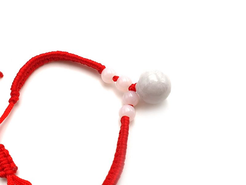 Kleines Jade Armband Große Jadeperle - Rote Schnur 2