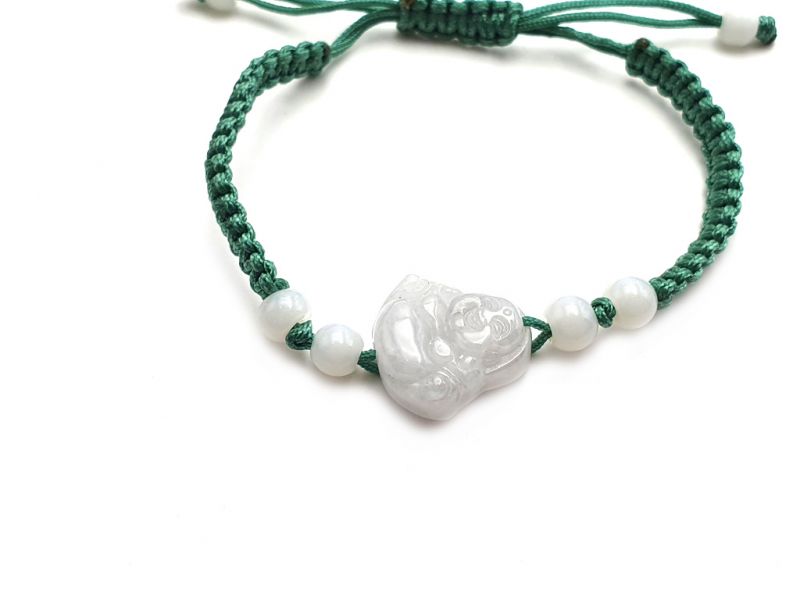 Kleines Jade Armband Lachender Buddha - grüne Schnur 2