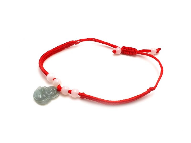Kleines Jade Armband Lachender Buddha - rote Schnur 4