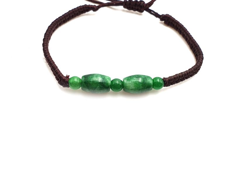 Kleines Jade Armband Ovale Jadeperlen - Braune Schnur 2