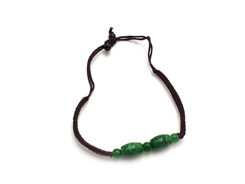 Kleines Jade Armband Ovale Jadeperlen - Braune Schnur 3
