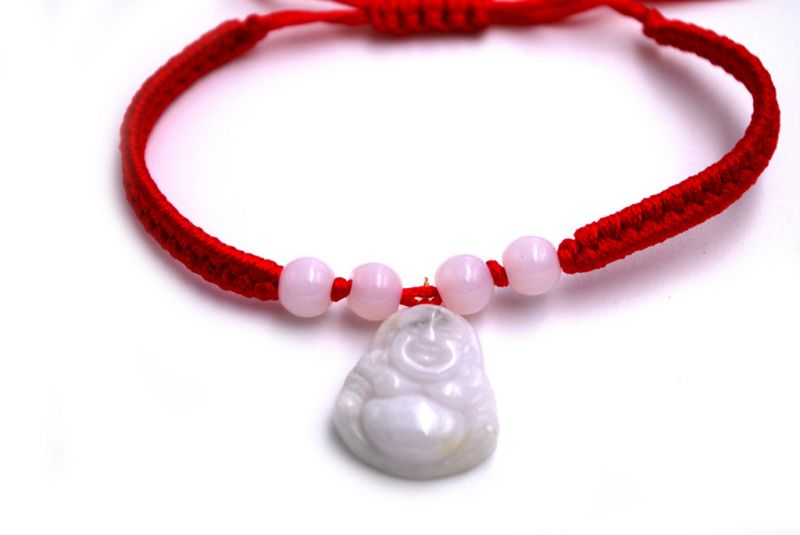 Kleines Jade Armband Rotes Armband - Lachender Buddha 2