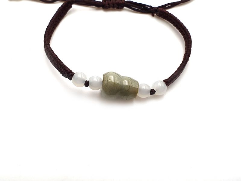 Kleines Jade Armband Wu Lou Gourde 2 - Braune Schnur 2