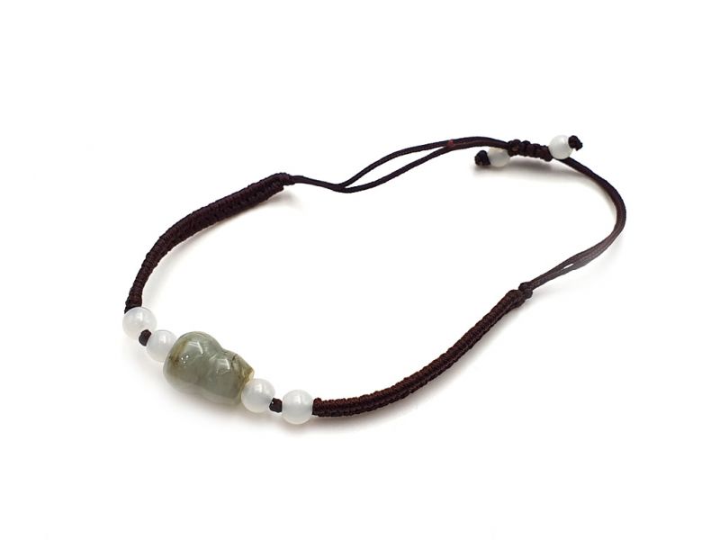 Kleines Jade Armband Wu Lou Gourde 2 - Braune Schnur 3