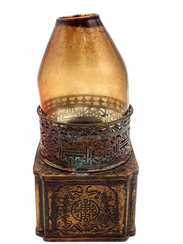 Lámpara china de opio - Reproducción antigua - Vidrio agrietado 1