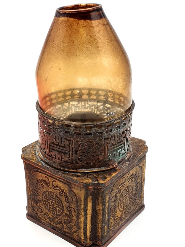 Lámpara china de opio - Reproducción antigua - Vidrio agrietado 2
